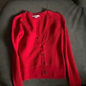 Red cable knit cardigan